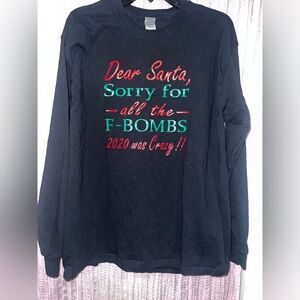Gildan Black Long Sleeve Tee with Red and Green Print